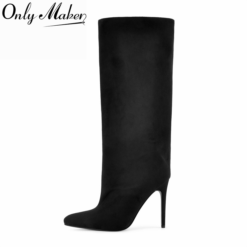 Winter Clothing For Women - Onlymaker Black Faux Suede Knee High