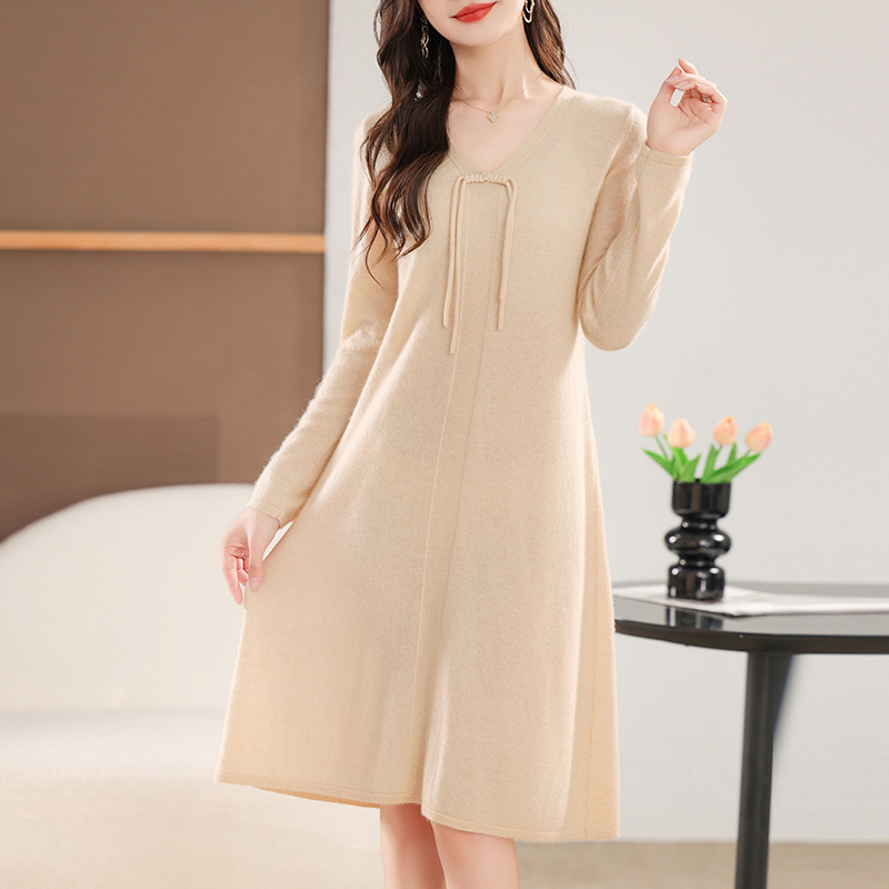 Winter Clothing Dress Up - 100% Merino Wool Women's Midi Dress,
