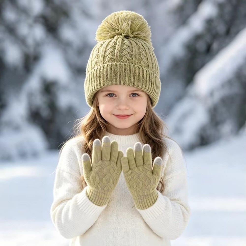 Knit Glove Touch Screen - 2Pcs/Set Fashion Winter Children Hat Gloves