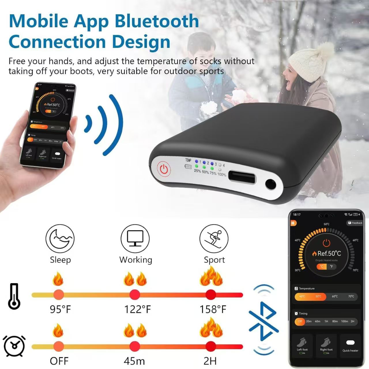 Durable 5000mAh 5V Battery APP - Heated Insole Rechargeable review and price
