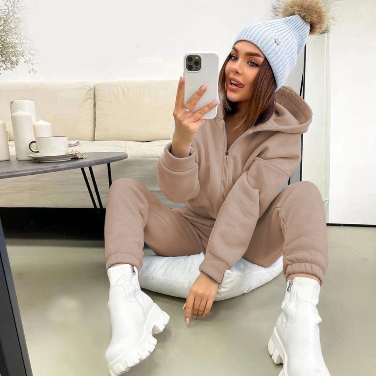 Zipper Hooded Coat Pants Sets  - Winter Clothing Sale review and price