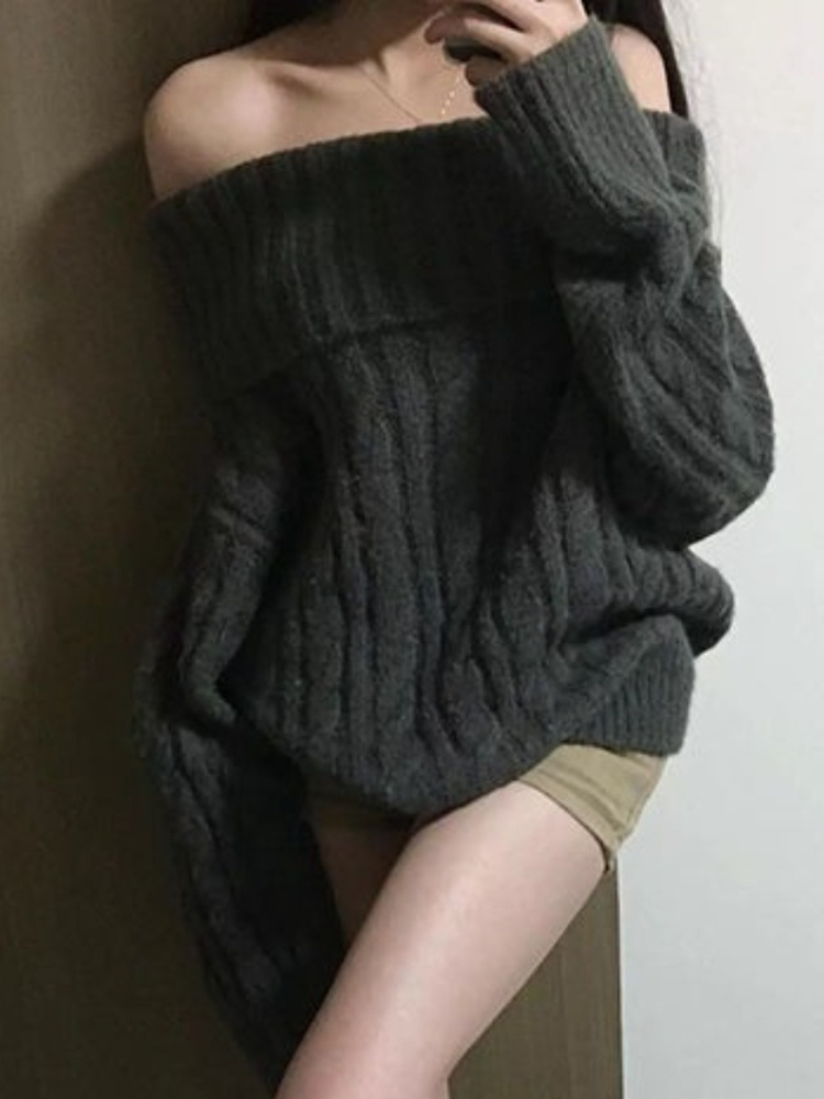 French Design Grey Off Shoulde - Winter Clothing Factory Outlet review and price